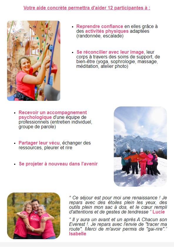 Offrez la chance à 12 femmes en rémission d'un cancer du sein de rebondir !