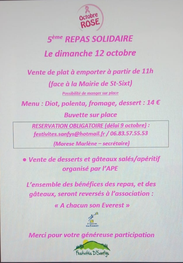 5ème édition du repas solidaire de Saint Sixt (74)