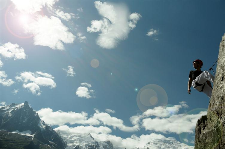Axel ayant atteint son point de vue privilégié sur le Mt Blanc !