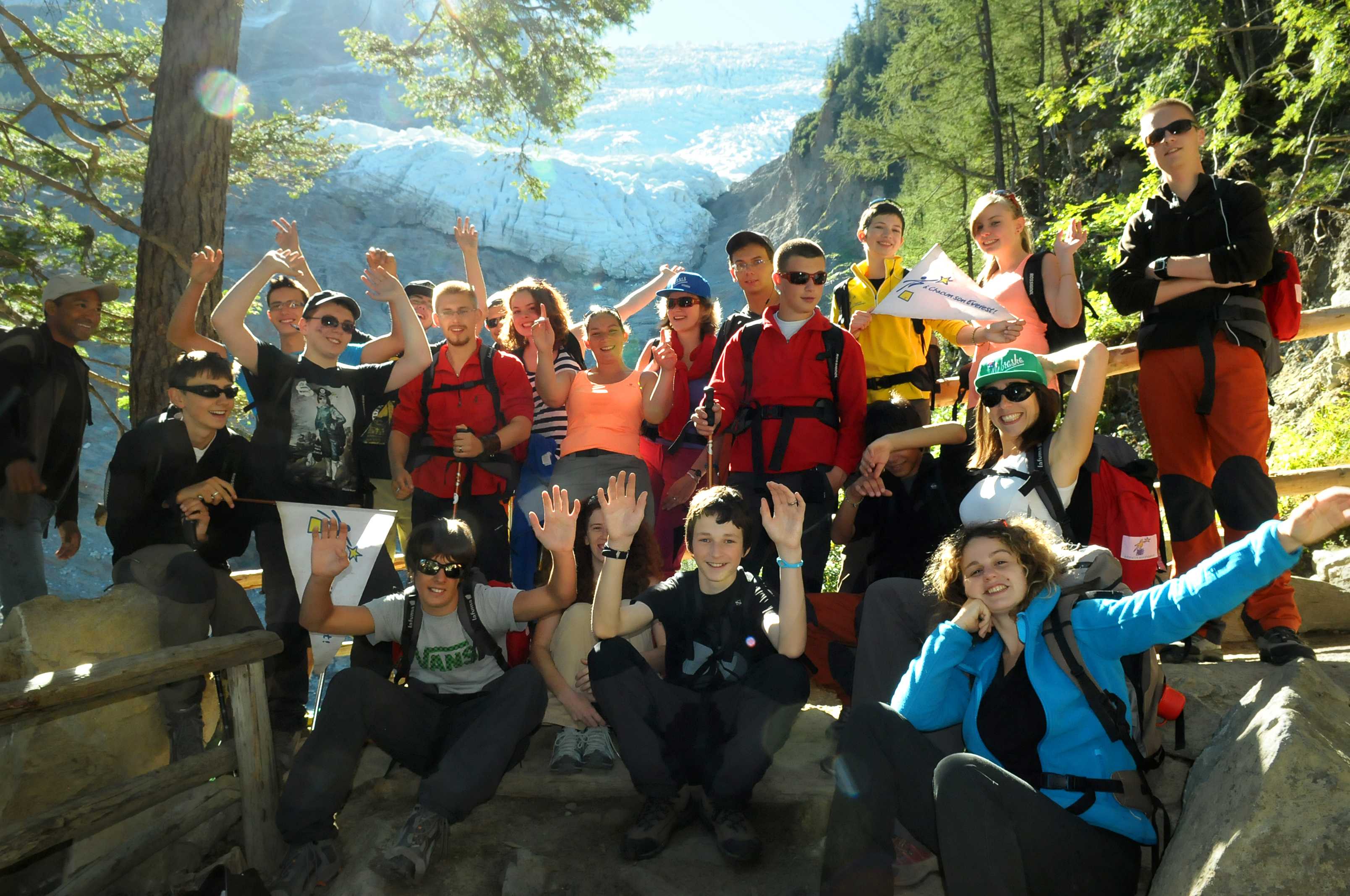 Notre récompense ! Petite photo de groupe devant le géant de glace qui s