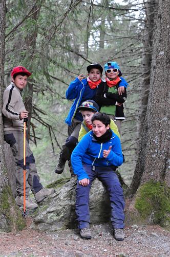 Petit regroupement acrobatique et facétieux entre les troncs ! Pablo, Eitann, Yann, Daniel et Elias !