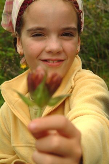 Daphnée nous prouve que l’on est très haut en nous montrant cette fleur qui ne pousse que sur les cimes !
